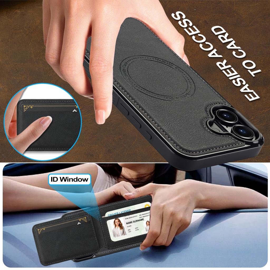 LC.IMEEKE L3 For iPhone 16 Magnetic Case Detachable Card Holder Leather+TPU Mobile Cover