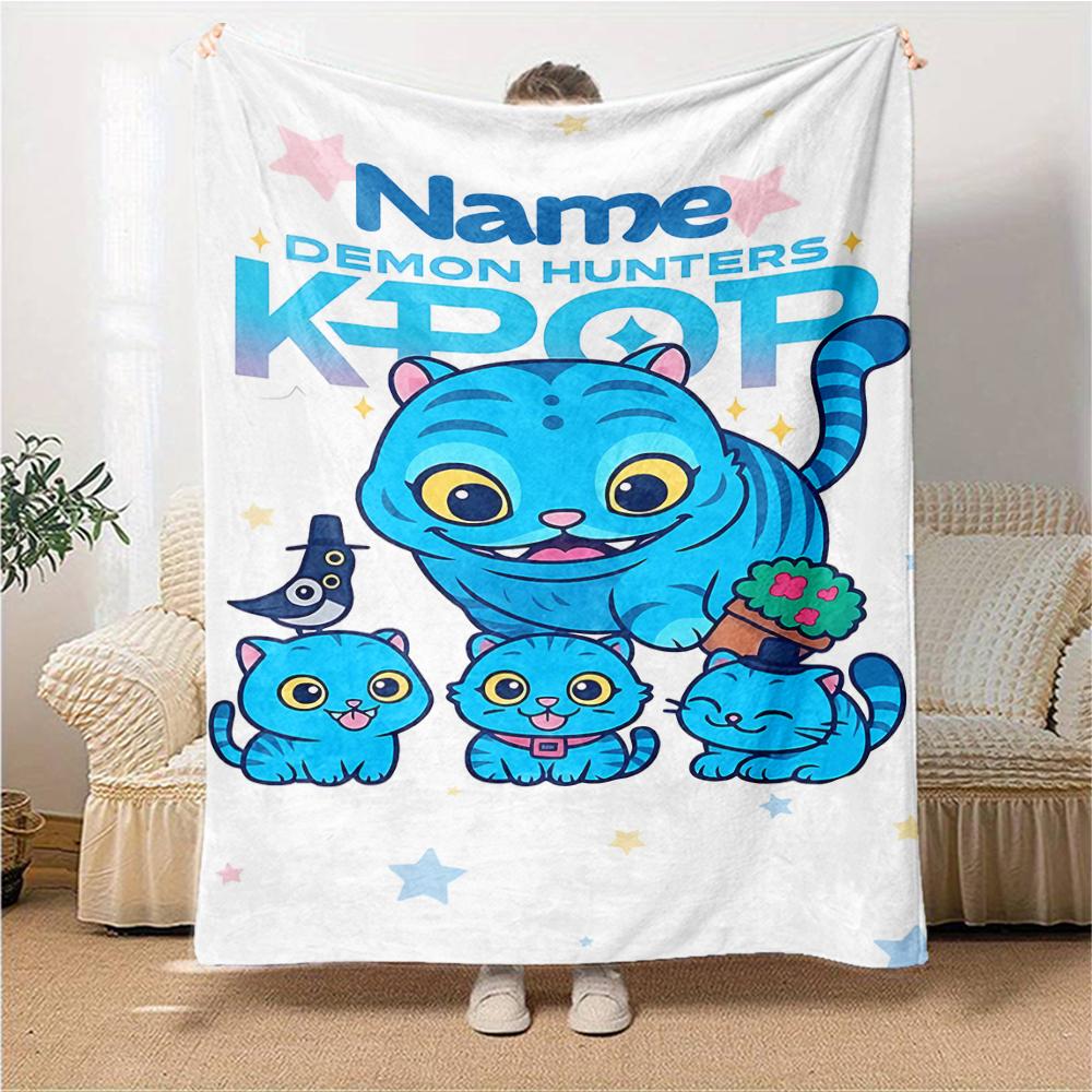 Custom Name Blue Tiger Hat Party Blanket For Couch Bed Plush Cozy Fuzzy Blanket Super Soft Warm Blankets For Fall And Winter 0916193