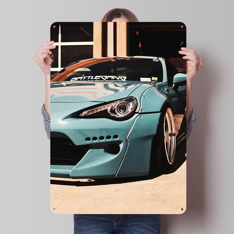Blue Modified Sports Car Poster Customized Vintage Metal Signs Wall Art Retro Tin Plaque for Garage Aesthetic Decoration Room