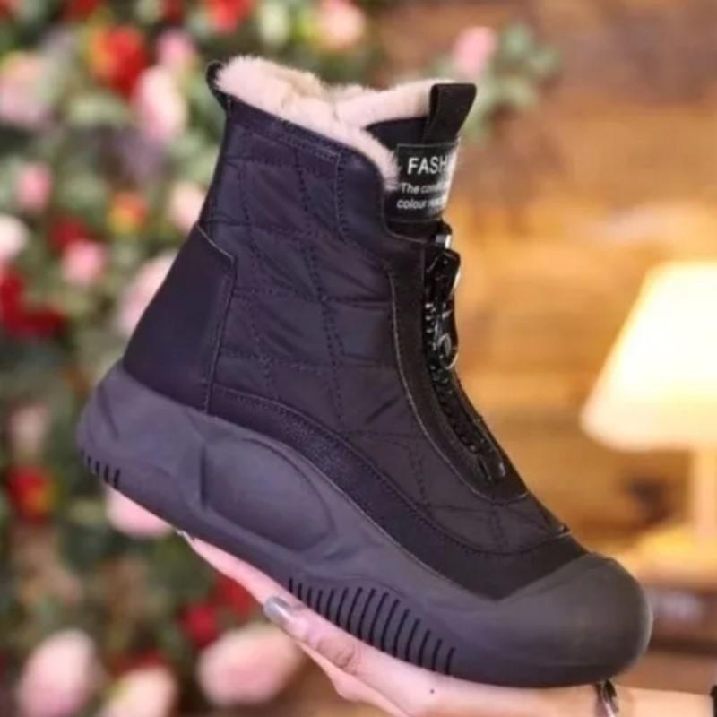 New Winter Warm Boots Women High Top Snow Boots Ladies Plush Platform Ankle Shoes Front Zipper Fur Chunky Sneakers Woman
