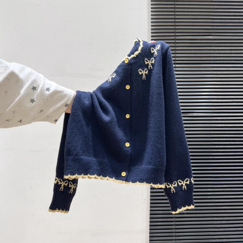 Bow Knit Cardigan Thickened Sweater Outerwear Women Autumn Winter New Style Loose Slouchy Sweet Top