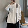 High End Men's Korean Style Shirt with Niche Design Woven Ribbon Splicing Light and Mature Temperament Long Sleeved Shirt Trend