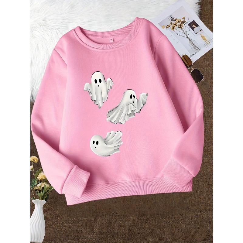Girls' Stylish Round-Neck Sweatshirt, Casual Print Top
