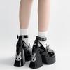Gothic Style Girls Lolita Super High Heels Platform Shoes ,Young Women Students Punk Skull Rabbit Ankle Strap Mary Janes