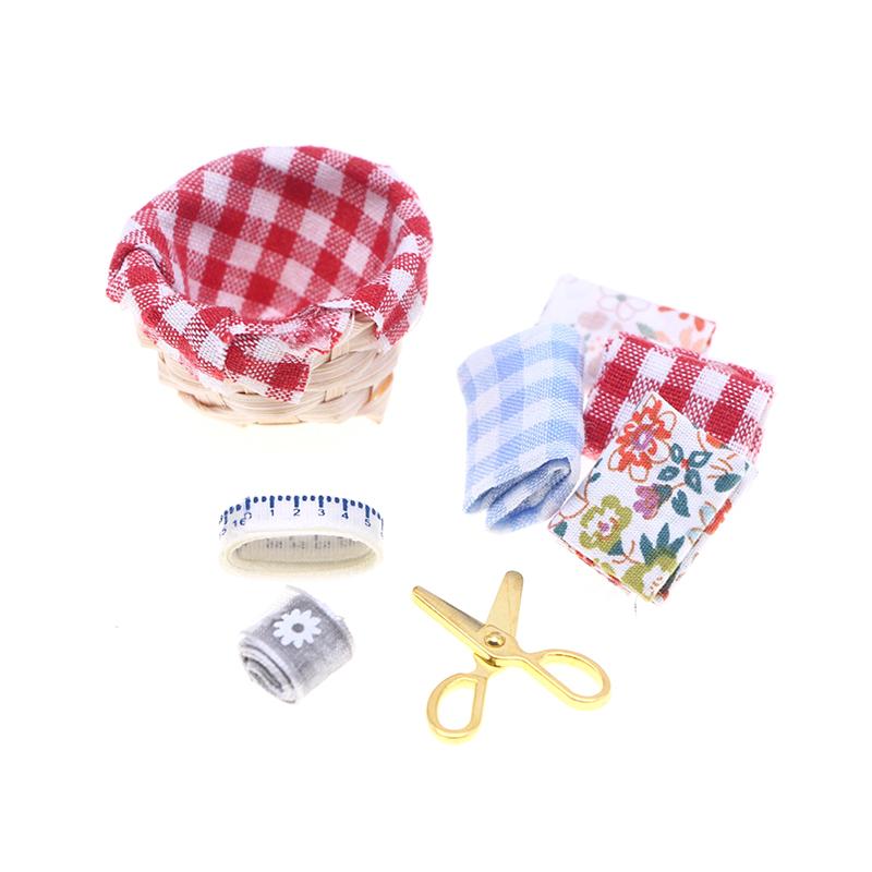 

1Набор Миниатюрная Швейная Тканевая Корзина Линейка Ножницы Домашняя Модель Декор Игрушка Аксессуары для Кукольного Дома