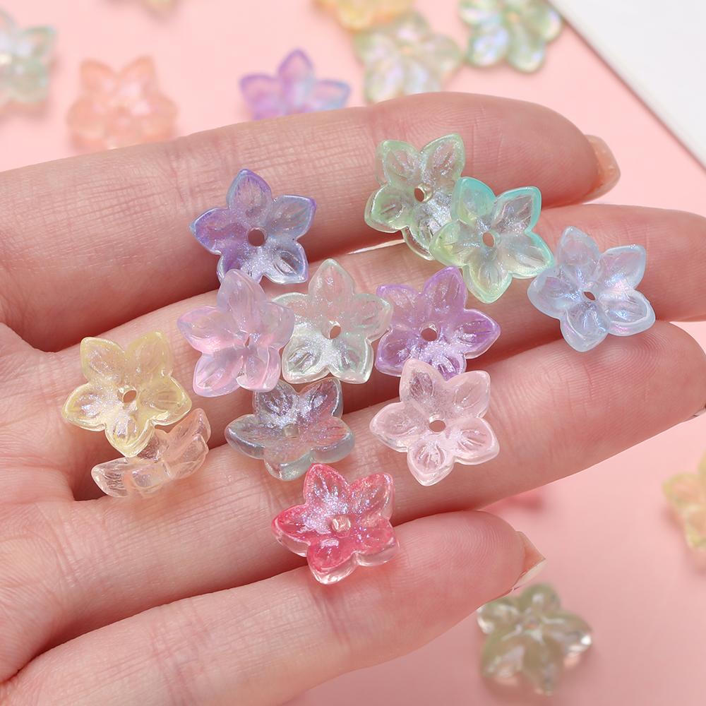 20pcs Glass Flower Shaped Beads Caps Five Petaled Flowers Loose Spacer Beads for DIY Jewelry Making Bracelet Necklace Supplies
