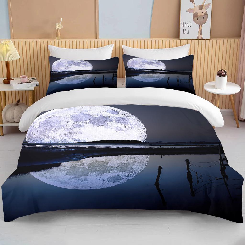 Moon Bedding Set Night View Duvet Cover Set With Pillowcase Bedding King Queen Full Double Single Size Luxury Bedxclothes Decor