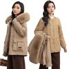 Pie Overcomes Women's Winter New Fleece Thickened Down Cotton Jacket Large Pocket Loose Cotton Jacket Waist Outside