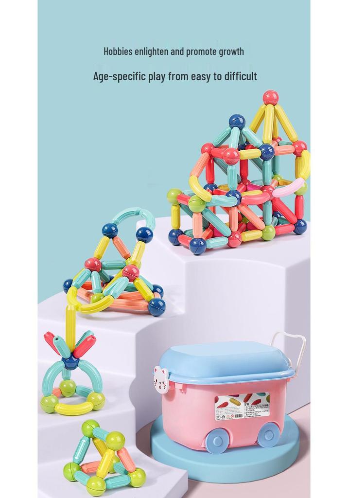 3D Magnetic Rod Building Blocks for Kids - Strong Magnet Puzzle Toy for Boys