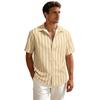 Men Short Sleeve Striped Button Down Shirt Casual Loose Fit Lightweight Breathable Collared Summer Top for Daily Wear