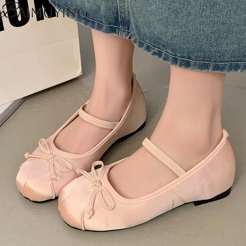 Fashion Luxury Satin Silk Bow Ballet Shoes Woman Mary Jane Flats Sandals 2025 New Brand Classic Bowtie Elastic Band Ladies Soft Loafers