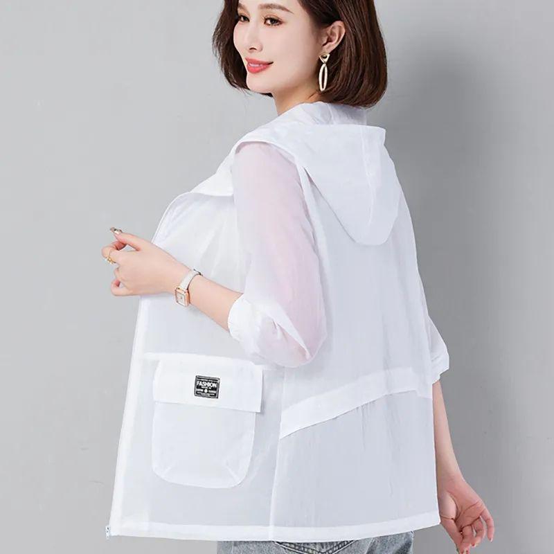 

Свободная одежда больших размеров для защиты от солнца для женщин, короткая летняя корейская одежда для защиты от солнца, тонкая куртка L белый