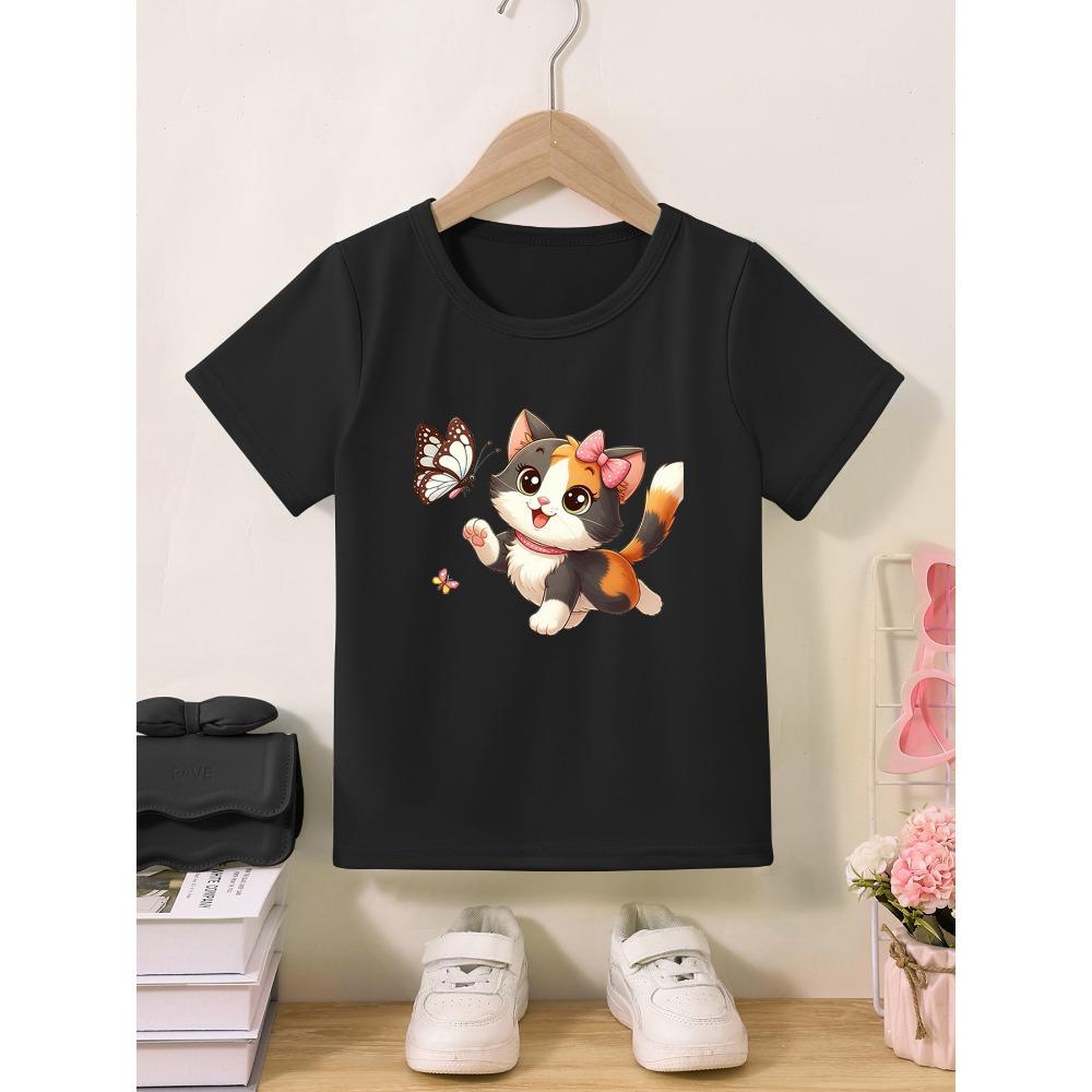 Cute and Stylish Butterfly and Kitten Print T-shirt for Kids