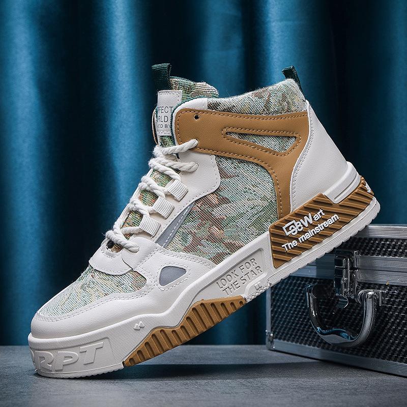 New Men's Shoes for Spring High Top Thick Soled Shoes for Men's Sports and Casual Shoes Fashionable Student Trendy Shoes