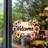 Floral Wooden Welcome Sign Front Door Sign Ornaments Flower Hanging