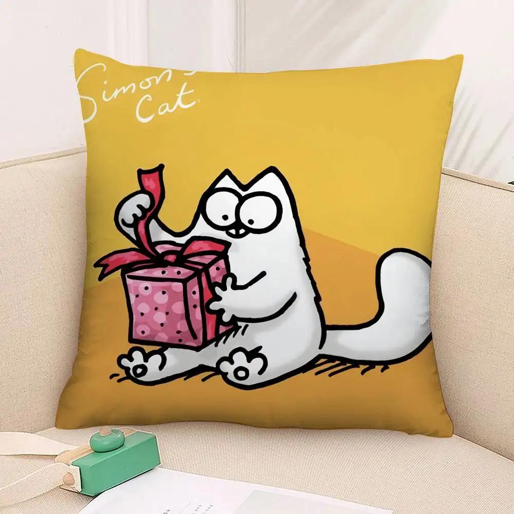 Cartoon Cute S-Simons Cat Pillow Case Square Double‑Sided Print Cushion Case For Sofa Home Bedchamber Decor Gift