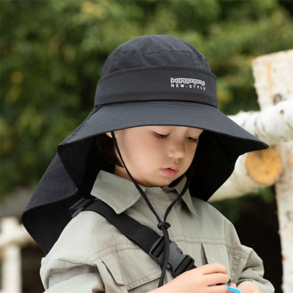 Large Brim Hat Children's Thin Bucket Hat With Cape Beach Hat New Sun Hat