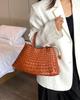 Retro Style Genuine Leather Hand-Woven Basket Handbag - Versatile Women's Bag with Thick Leather Strips