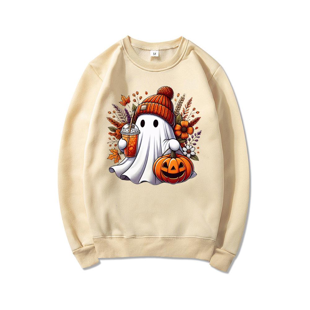Halloween Cute Ghost Sweatshirt Halloween Pumpkin Spice Sweatshirt Women's Sweater Spooky Season Sweater Trick or Treat Pullover