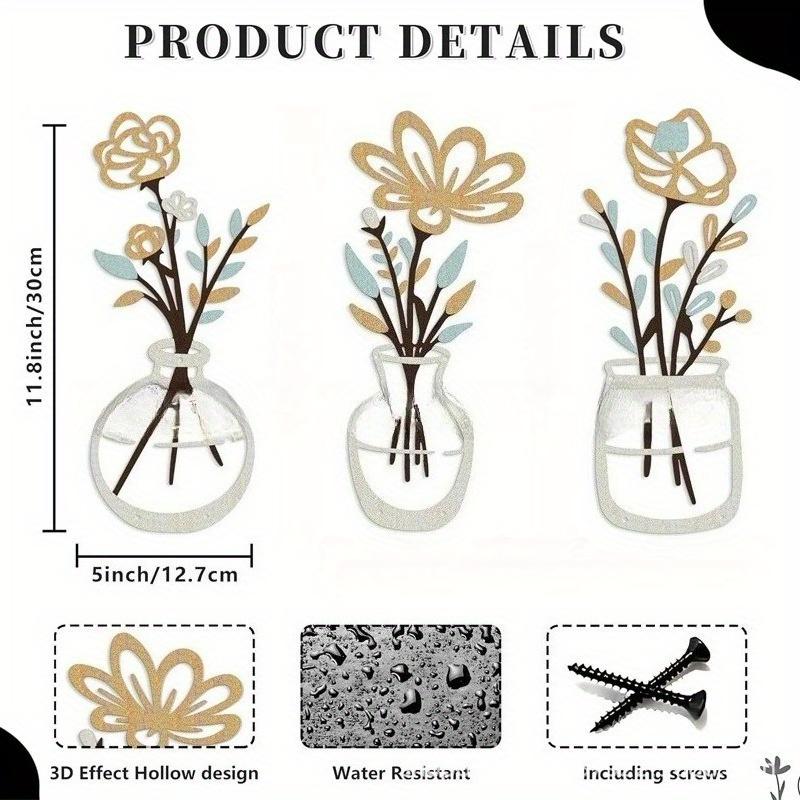 

3Pcs Set of Metal Floral Wall art Decoration for Home Living Room Study Office Wall Decoration Holiday Decoration
