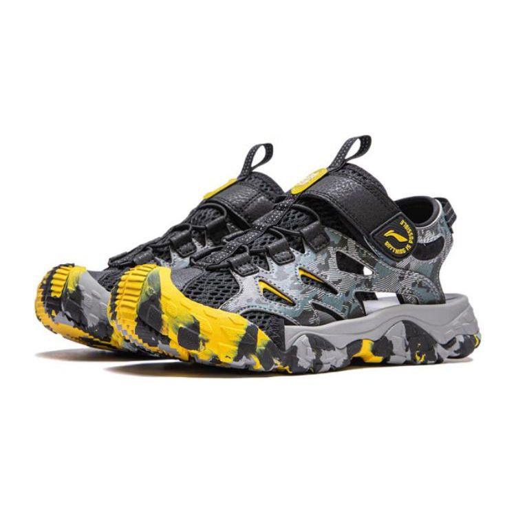 Li Ning Childrens Trekking 2 Comfortable Durable Breathable Sandals Kids Sandals Black Gray YKUU010-1