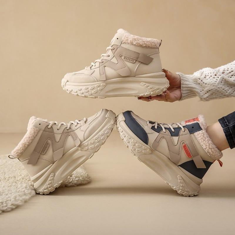 Thick-soled Fleece Dad Shoes for Women's Winter New High-top Casual Fleece Thickened Warm Cotton Sneakers Tide