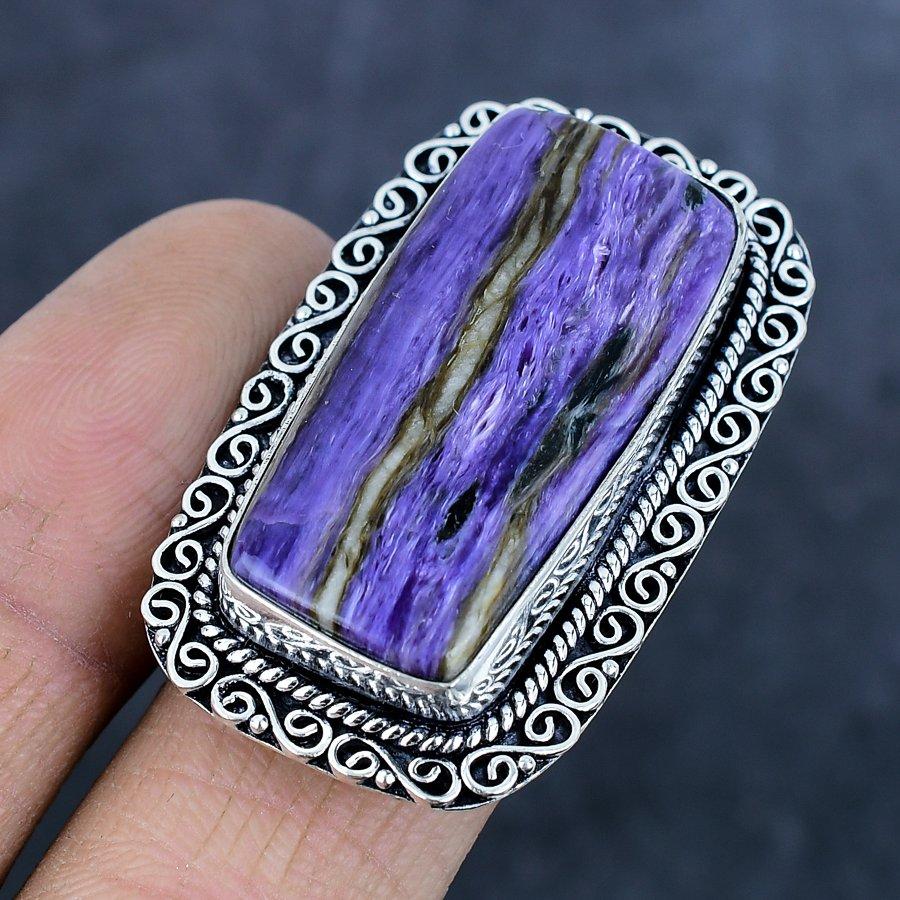 Natural Russian Charoite Gemstone 925 Sterling Silver Jewelry Ring Size 9 s5m24