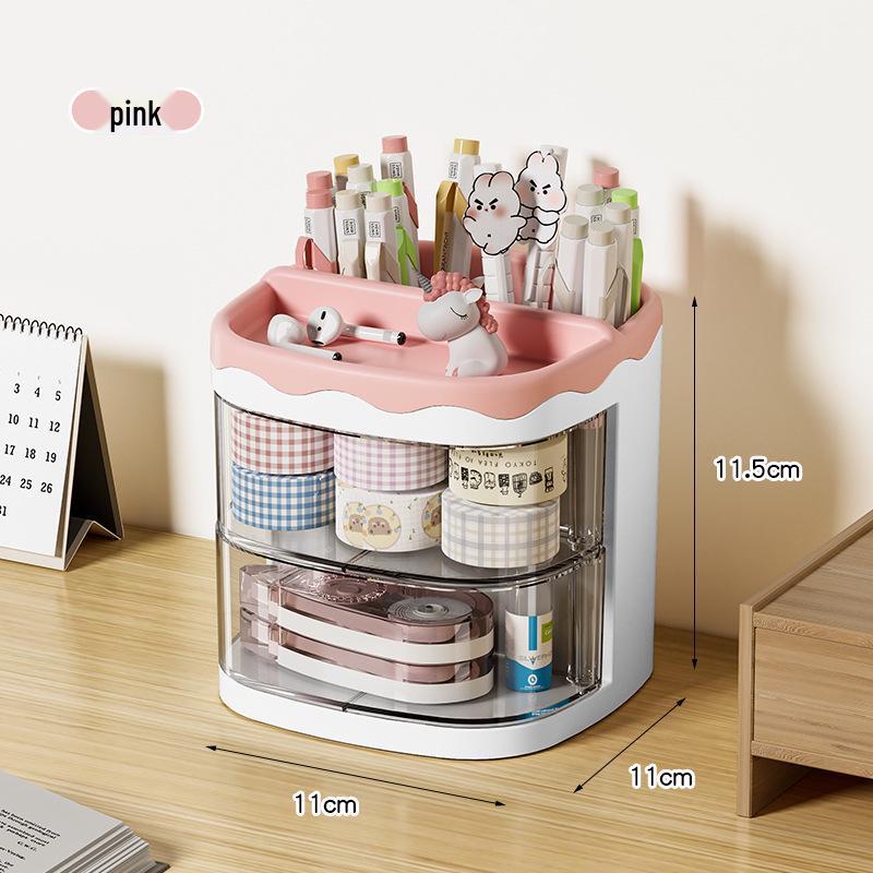 Rotatable Transparent Cartoon Pen Holder - Cute & Simple Desk Organizer for Students