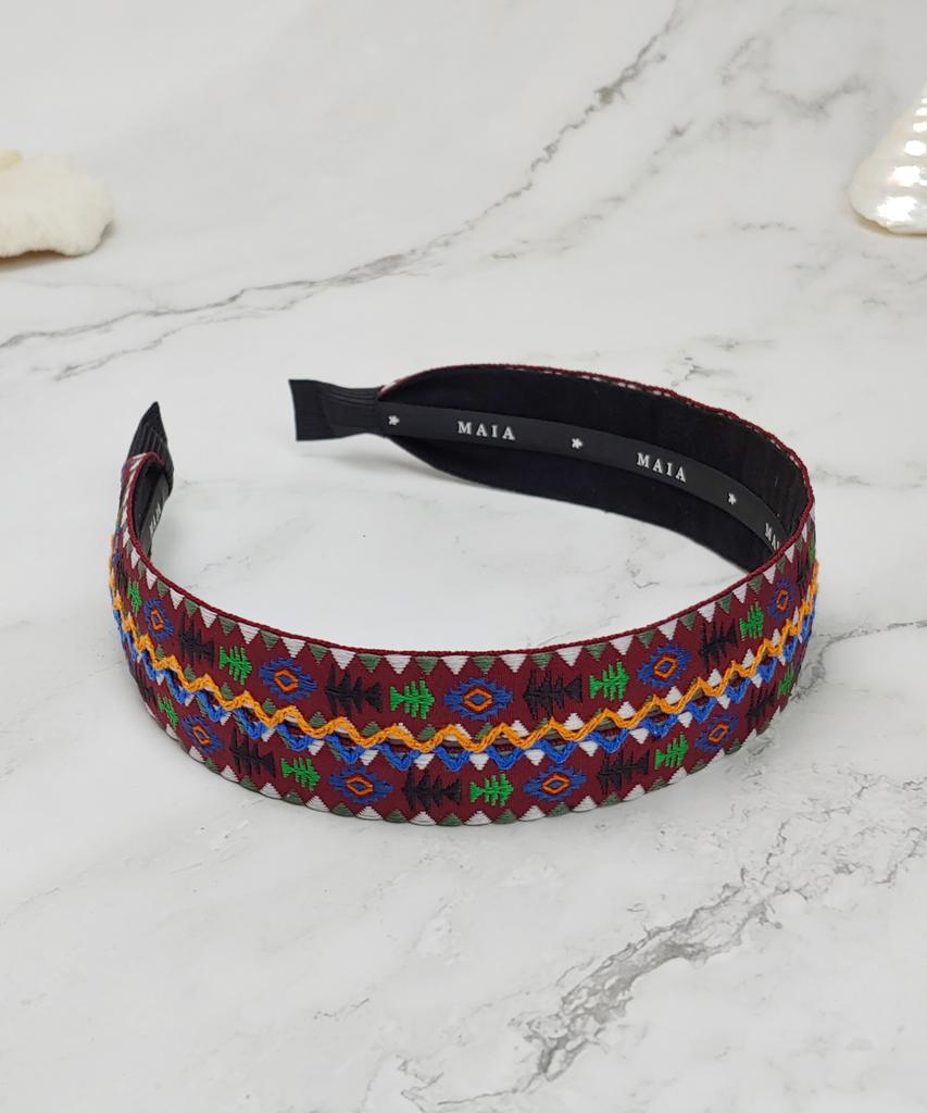 Maia Geometric Pattern Headband-Green