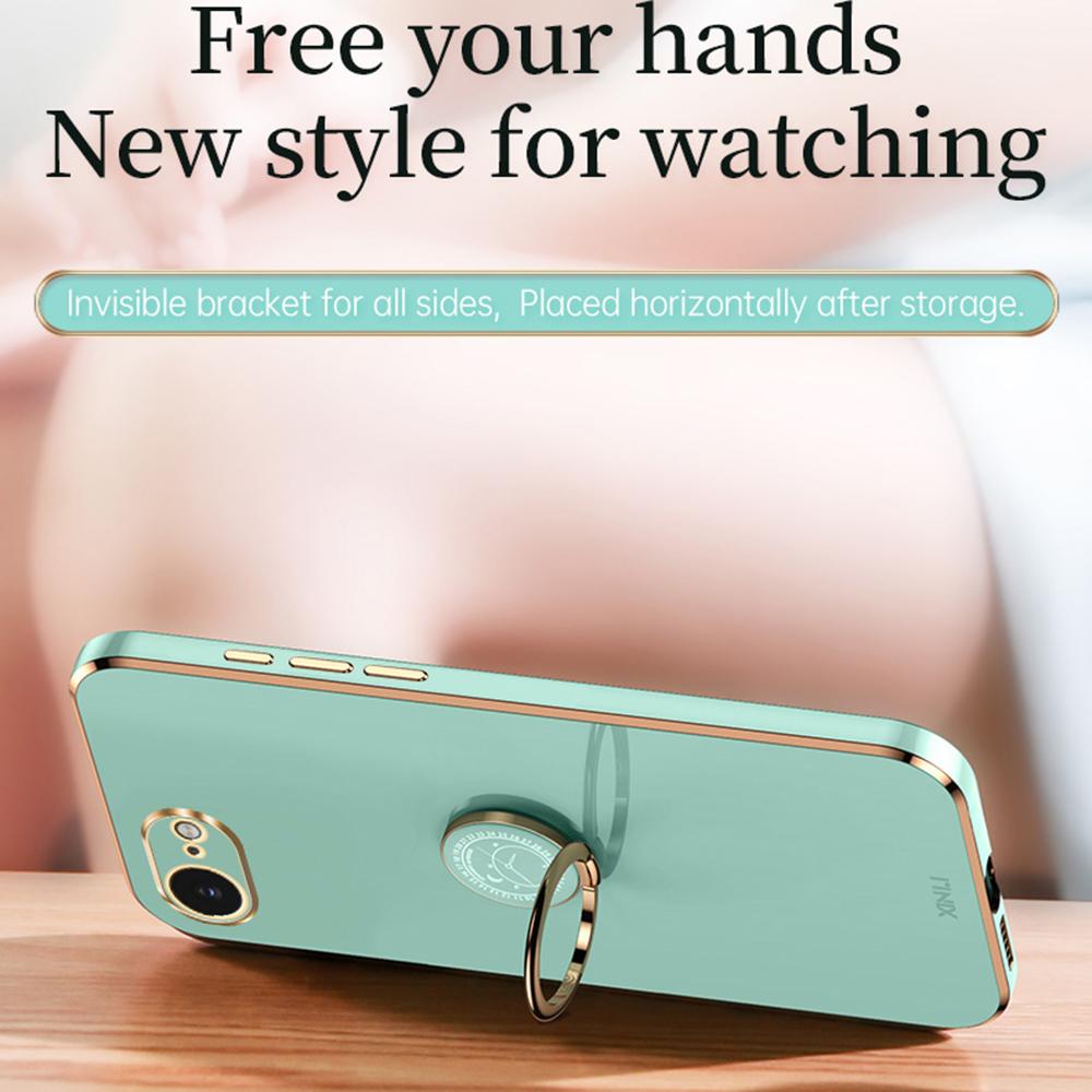 

XINLI For iPhone 16e Case Ring Kickstand Electroplating TPU Phone Cover Cyan