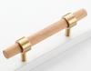 Nordic Gold Minimalist Beech Wood Cabinet Door Handle with Long Brass Pull Natural Wood Style for Wardrobe or Drawer