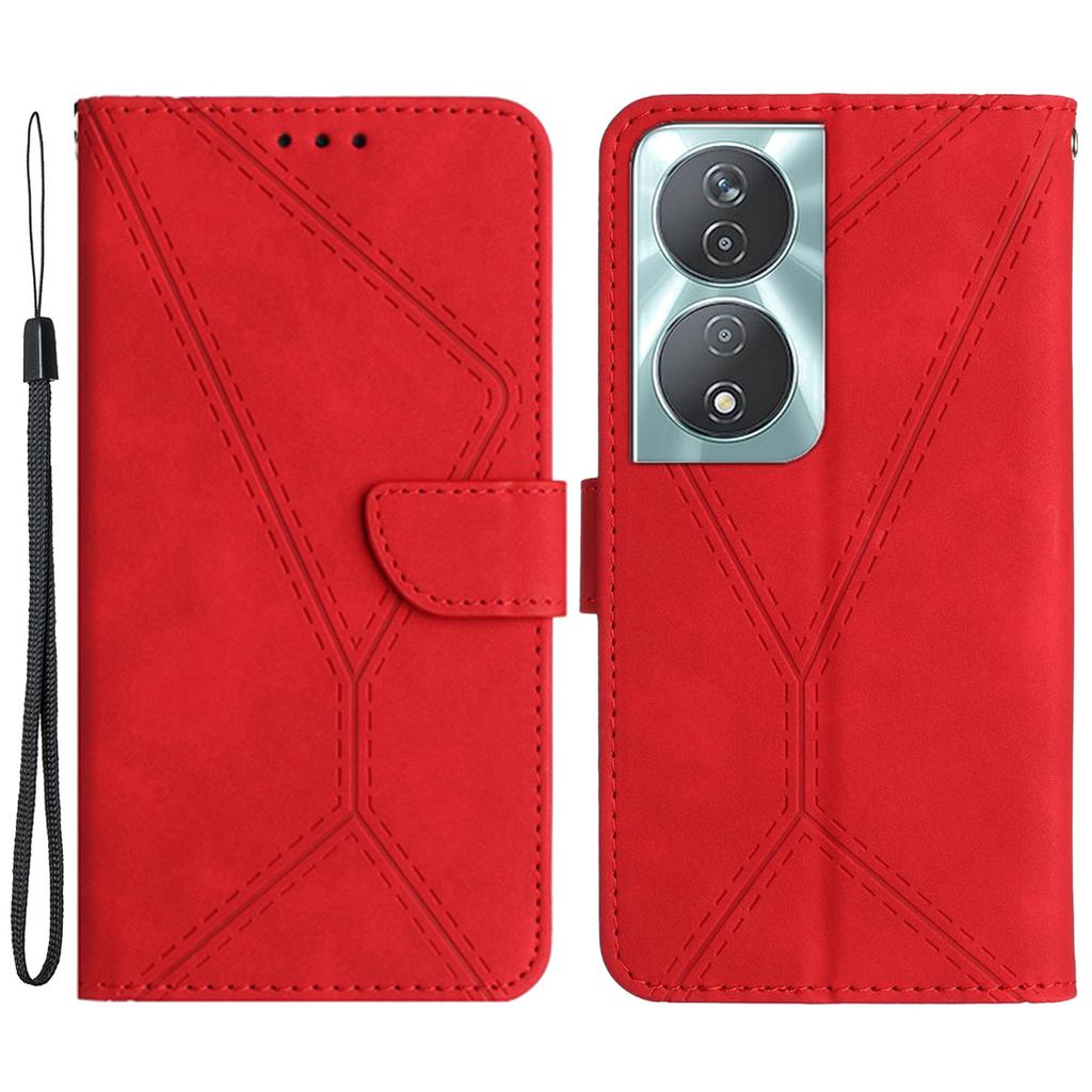 HT05 For Honor 90 Smart/X7b 4G Magnetic Phone Case Lines Imprinted Leather Flip Stand Cover