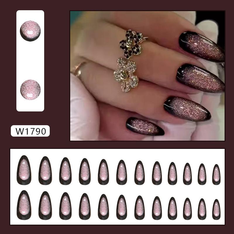Dark Wearing Nail Magic Purple Color Scheme Wind Fake Nail Finished Cat Eye Removable Nail Art 24 Pieces