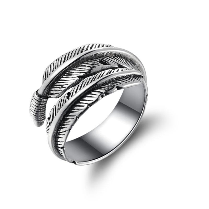 2026 Dark Wind Fashion Accessories Black Vintage Personality Ring, Female Open Feather Ring