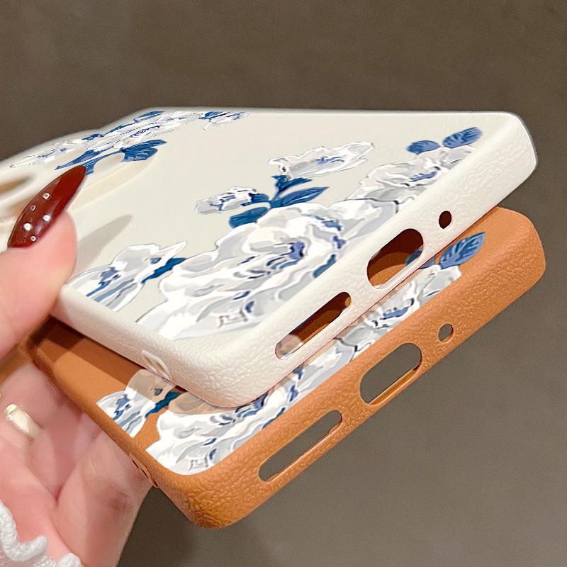White Gardenia Floral Pattern Case For Xiaomi 14T 13T 11T Pro Funda Redmi Note 14 13 12 11 Pro 5G 4G Leather Texture Silicone Cover