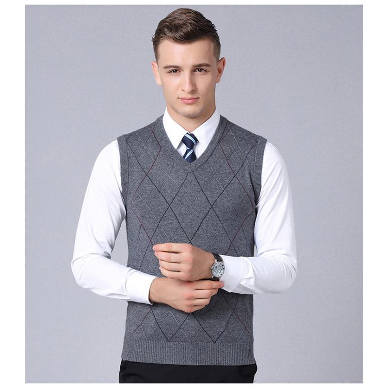 Men S Sleeveless V Neck Plaid Knit Vest Pullover Casual Top
