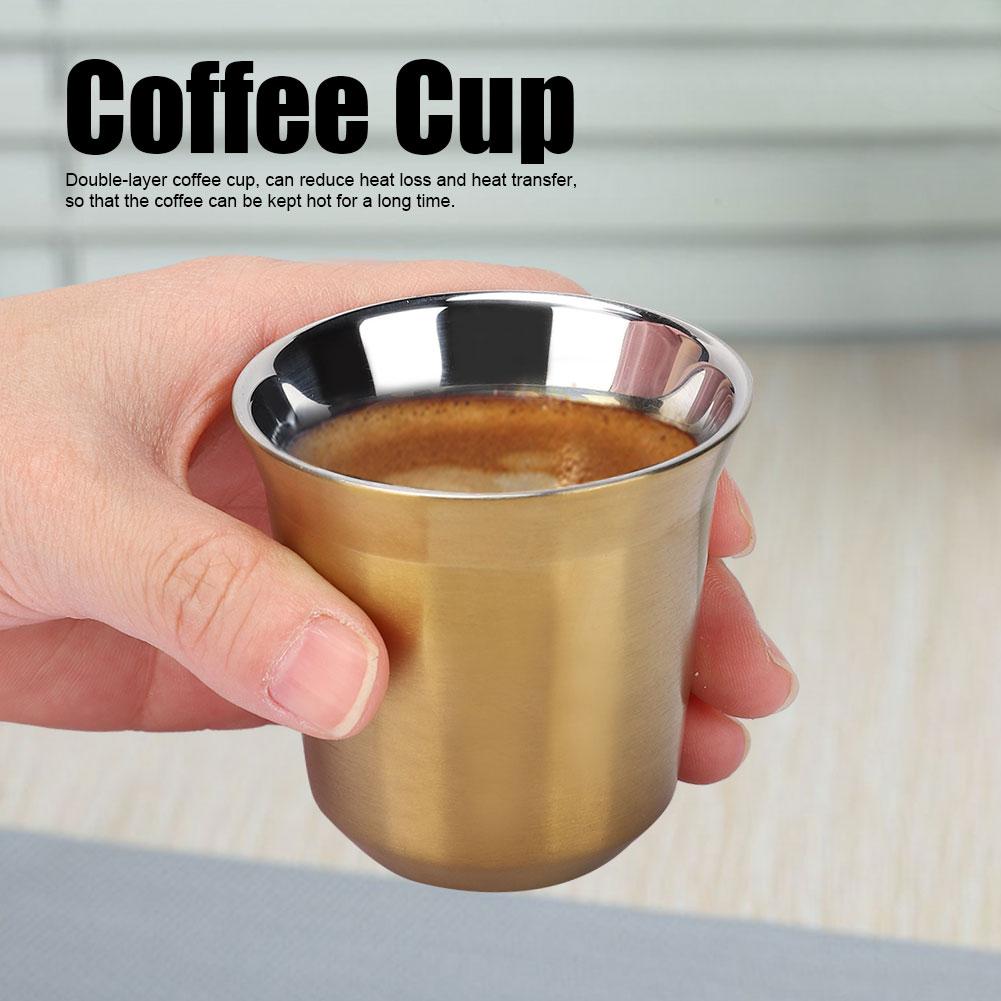 304 Stainless Steel Heat Insulated Double Layer Coffee Cup Mug for Home Coffee ShopGold