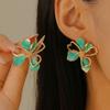 Vintage Colored Drop Glazed Double-Layer Flower Stud Earrings for Women Temperament Unique Metal Petal Earrings Fashion Jewelry