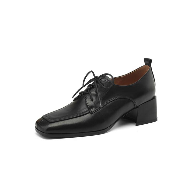 

Fashion NEW Spring/Autumn Women Pumps Genuine Leather Shoes for Women Square Toe Chunky Heel Women Pumps Lace-up Shoes High Heel Shoes 42 чёрный