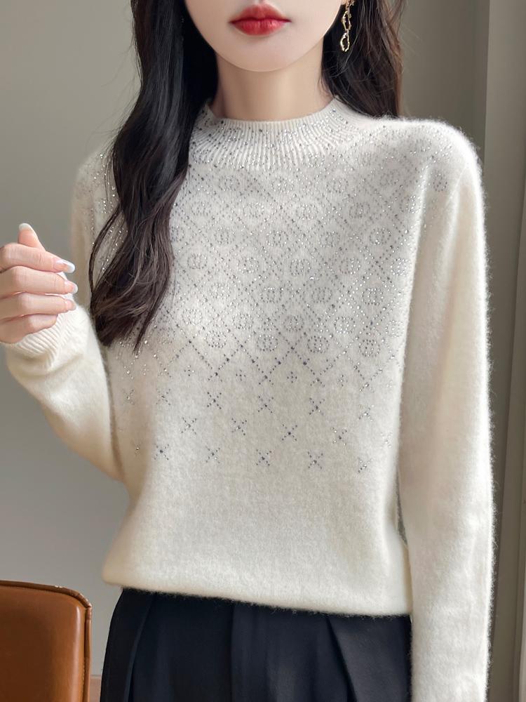 Women's Cashmere Sweater Qinghe Cashmere 30% Cashmere 70% Wool Autumn and Winter Cashmere Pullover Soft and Warm