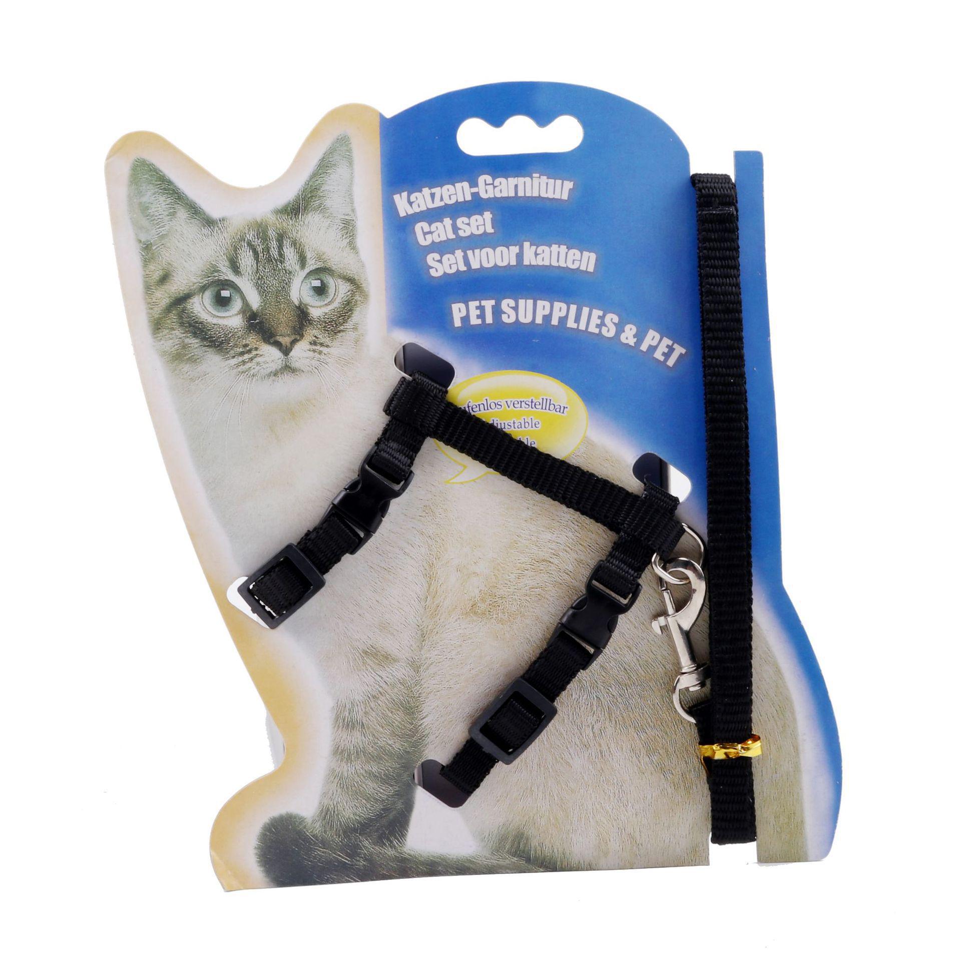 Nylon I-Shaped Cat Harness & Leash Set чёрный