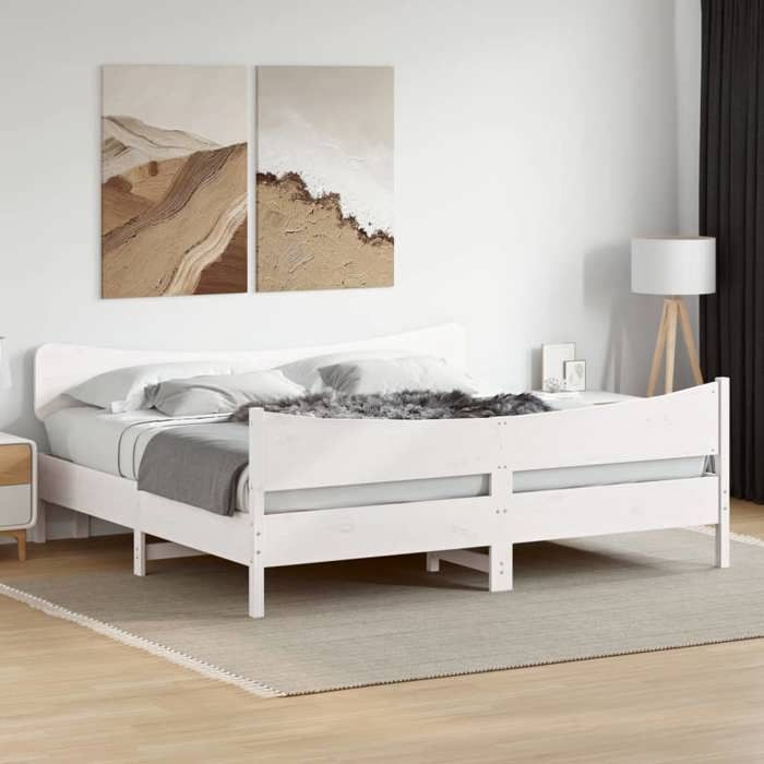VidaXL Bed Frames and Headboards, Double Bed with Slatted Base, Adult Bedroom Bed, Modern, White 180x200 Cm Wood 3216373
