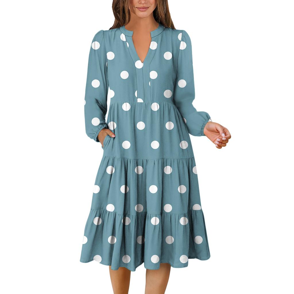 Women's V-Neck Flowing Layered Bohemian Long Sleeve Floral Print Dress