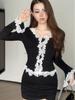 New Arrival: French Fashion Lace Patchwork Knit Cardigan - Sweet & Slim Fit for Early Autumn