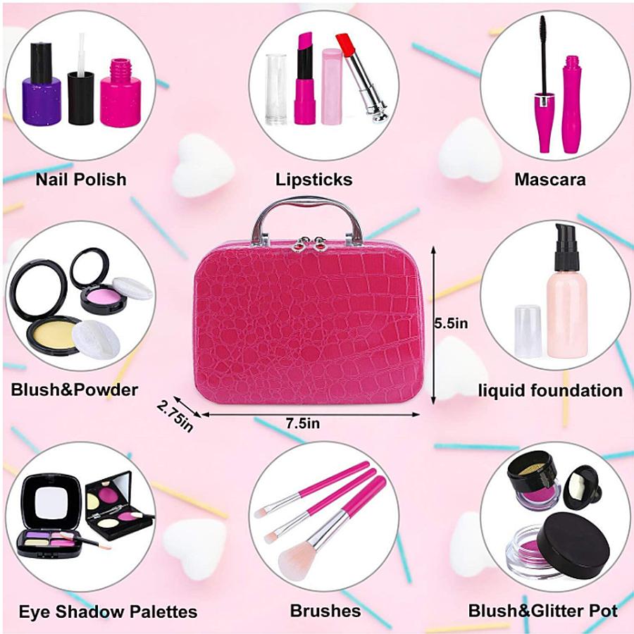 Pretend Makeup Kit for Girls, Pretend Play Makeup Set for Kids - with Christmas Birthday Makeup Bag, Toy Makeup Set for Toddlers