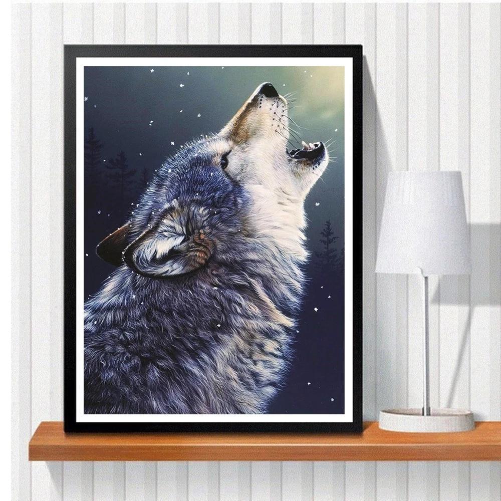 5D Diamond Painting Wolf Full Square Round Handmade Gift Diamond Embroidery Animal Mosaic Snow Needlework Home Decor