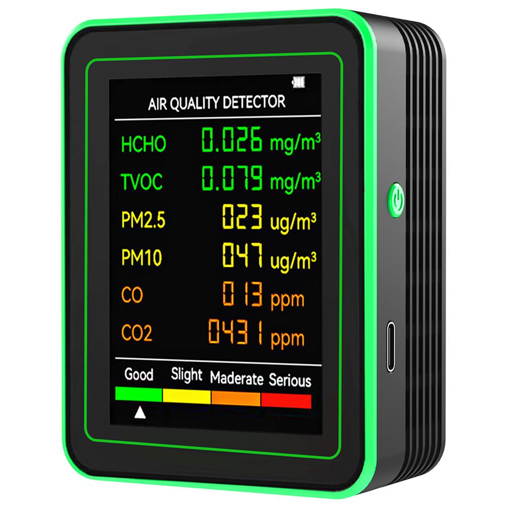 6 In 1 Air Quality Monitor Carbon Dioxide TVOC HCHO Detector Multifunctional Formaldehyde Detector Accurate CO2 Meter for Indoor