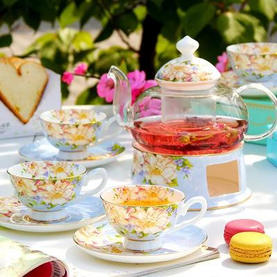 Set da tè in vetro Casa Europea Teiera con fiori bolliti Set di tazze da tè rosse in ceramica Set completo Set da tè per il pomeriggio Può essere riscaldato
