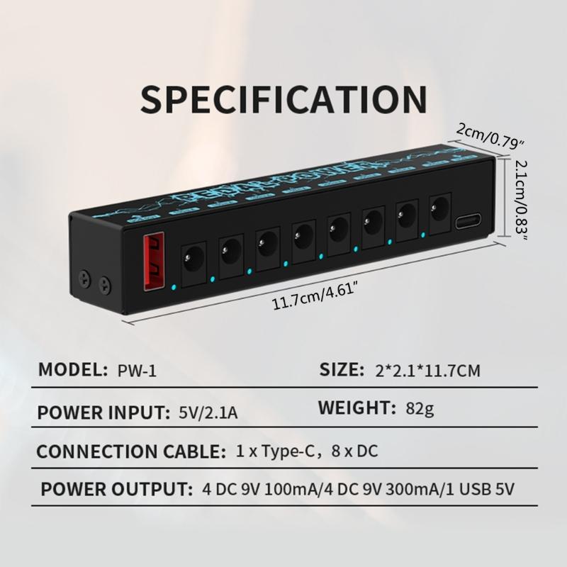 Insulated Guitar Effect Pedals Power Supply 8 Outputs 100mA 300mA for 9V Guitar Effects Pedals with LED Instructions
