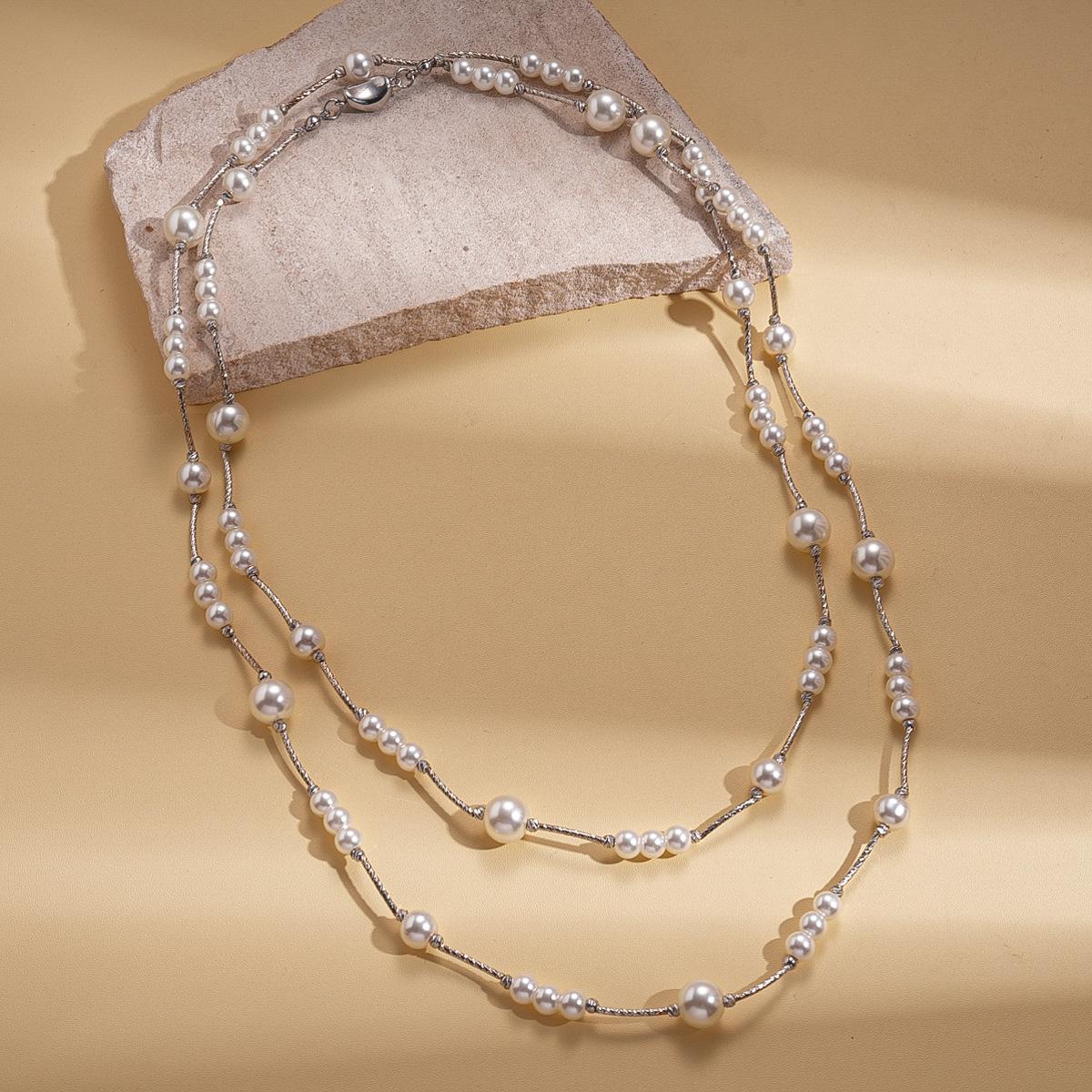 Длинная цепочка-ожерелье для свитера из стеклянных бусин, имитирующих жемчуг, преувеличенная